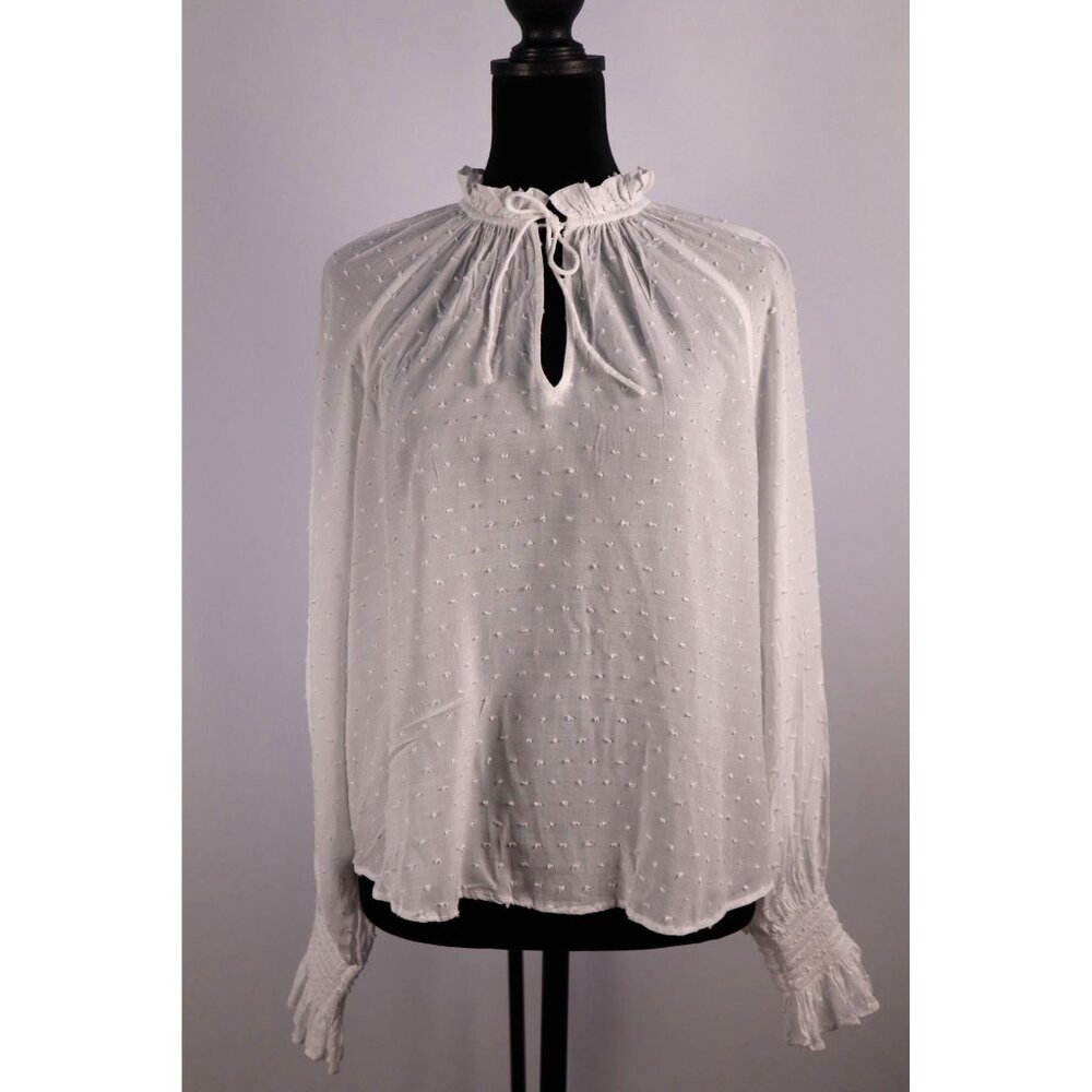 Expr White Peasant-Style‎ Long-Sleeve Blouse Ruffle Neck size XS